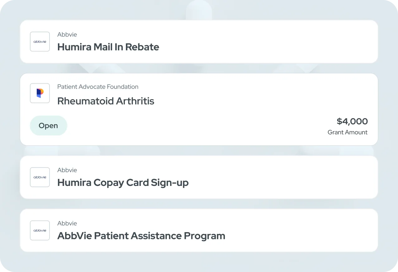 List of matching medication assistance program options